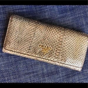 Elegant Prada Ladies Long Wallet in Gold Python